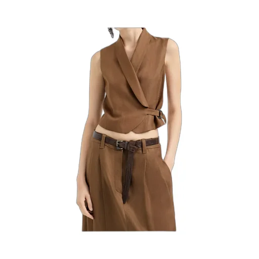 Diagonal-Buckle Linen Gilet