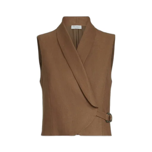 Diagonal-Buckle Linen Gilet