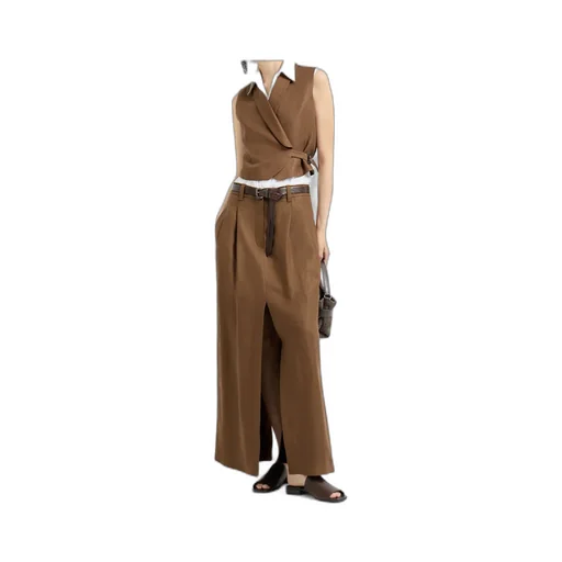 Diagonal-Buckle Linen Gilet