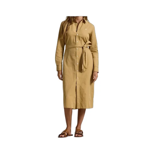 Polo Ralph Lauren Logo Embroidered Belted Waist Shirt Dress