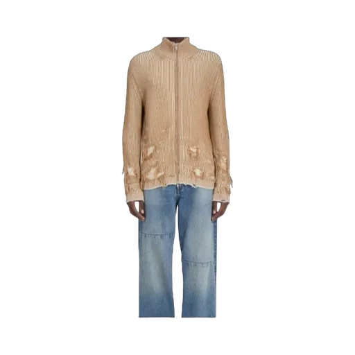 Mm6 Maison Margiela Ribbed Knit Distressed Cardigan