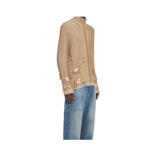 Mm6 Maison Margiela Ribbed Knit Distressed Cardigan