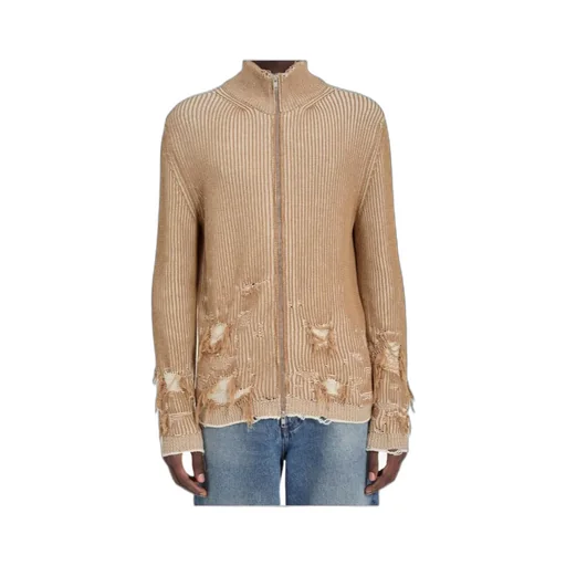 Mm6 Maison Margiela Ribbed Knit Distressed Cardigan
