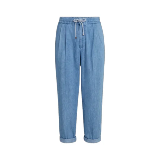 Brunello Cucinelli Double Pleats Lightweight Denim Trousers