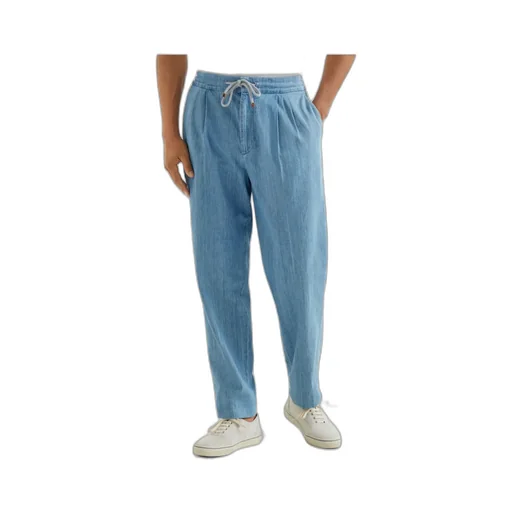 Brunello Cucinelli Double Pleats Lightweight Denim Trousers