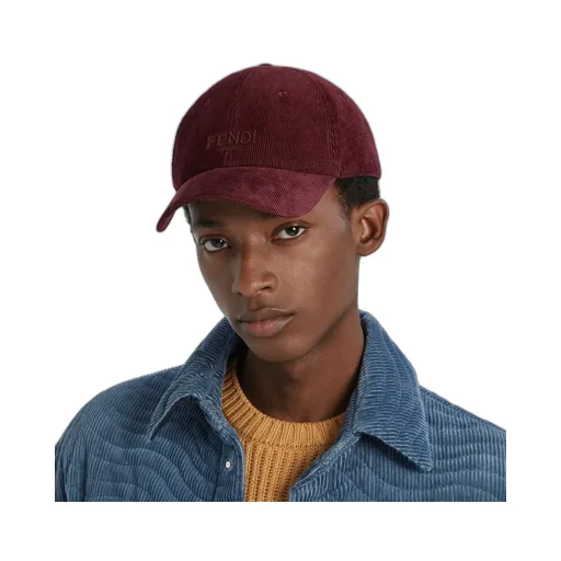 Fendi Logo Embroidered Corduroy Baseball Cap