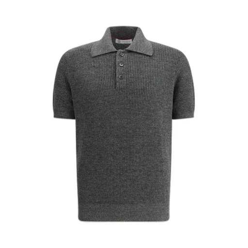 Ribbed Button-Fastening Polo Shirt