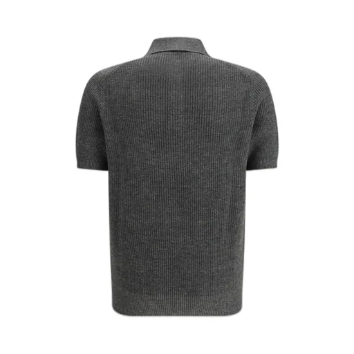 Ribbed Button-Fastening Polo Shirt