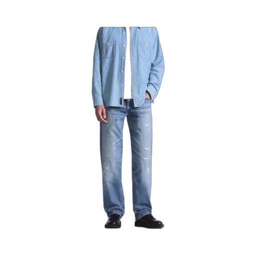 Distressed Belt-Loop Jeans