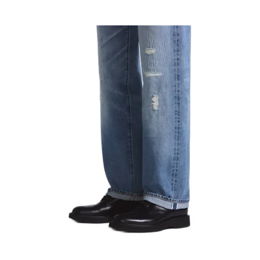 Distressed Belt-Loop Jeans