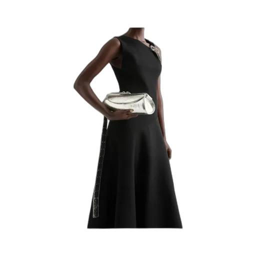 Jil Sander Cannolo Crackled Foldover Top Clutch Bag
