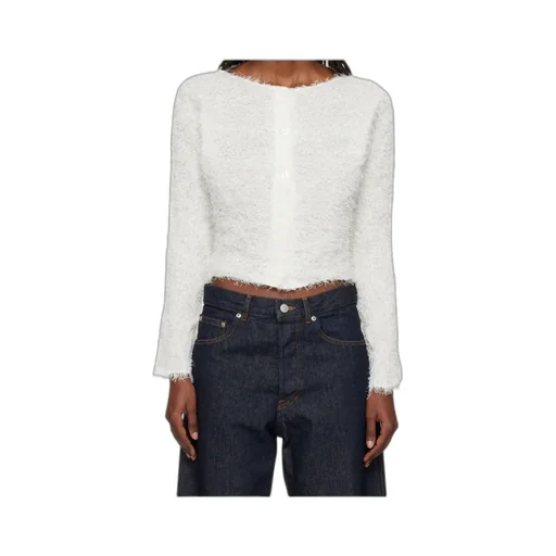 Shifted Fuzzy Pleats Button-Down Knitwear