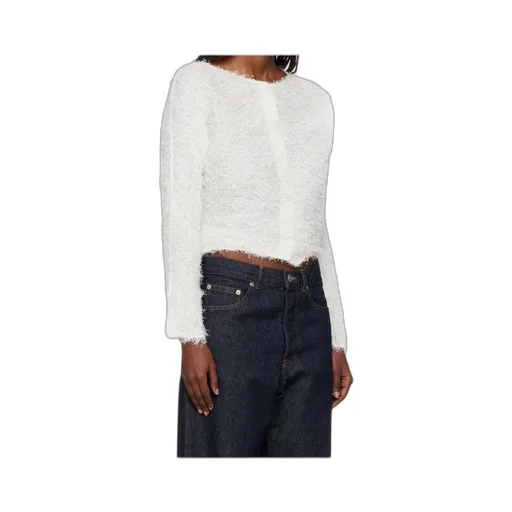 Shifted Fuzzy Pleats Button-Down Knitwear