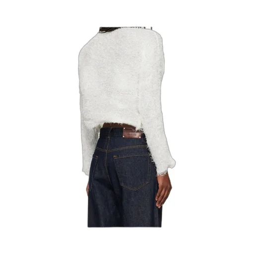 Shifted Fuzzy Pleats Button-Down Knitwear