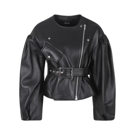 Simone Rocha	Cropped Sculpted Belt Detail Biker Jacket