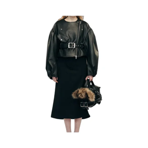 Simone Rocha	Cropped Sculpted Belt Detail Biker Jacket