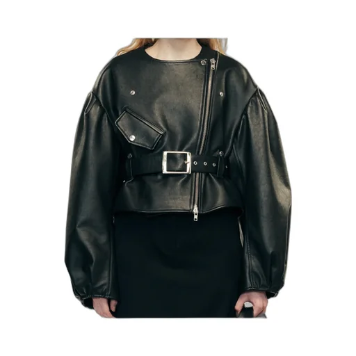 Simone Rocha	Cropped Sculpted Belt Detail Biker Jacket