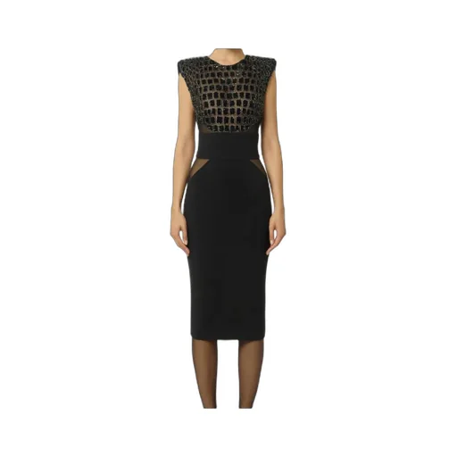 Elisabetta Franchi Lightweight CrÊPe Tulle Embroidered Dress