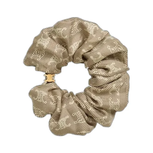 Celine Triomphe Diagonale Scrunchy In Silk And Brass With Gold Finish