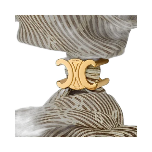 Celine Triomphe Diagonale Scrunchy In Silk And Brass With Gold Finish