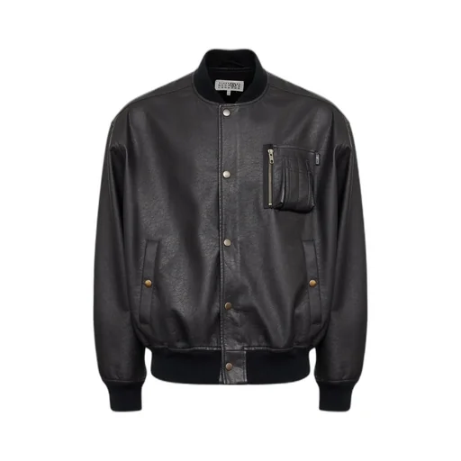 Leather-Effect Zip-Pocket Bomber Jacket