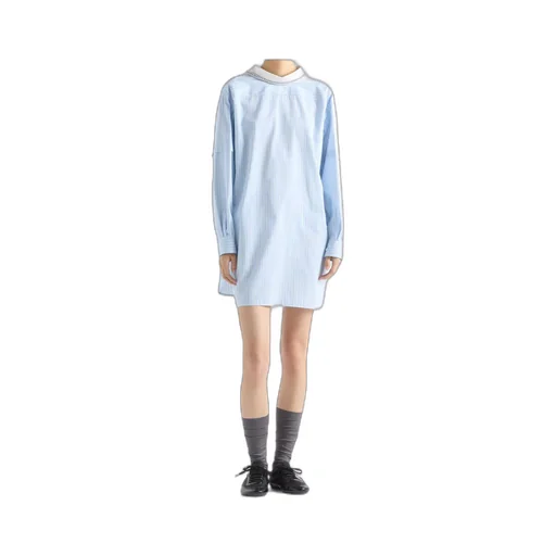 Prada Logo Embroidered Striped Poplin Top
