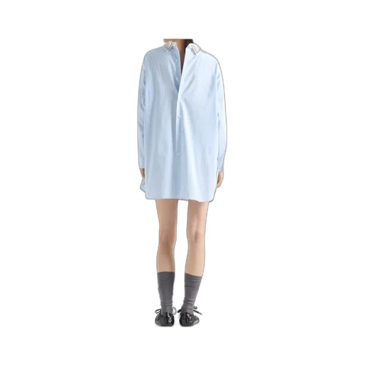 Prada Logo Embroidered Striped Poplin Top
