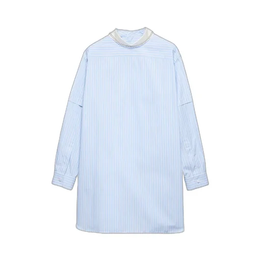 Prada Logo Embroidered Striped Poplin Top