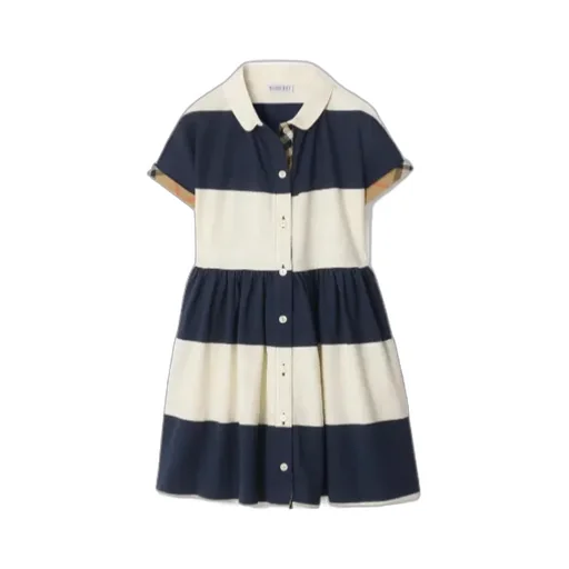 Burberry Kids Checked-Trim Short Sleeve Striped Dress