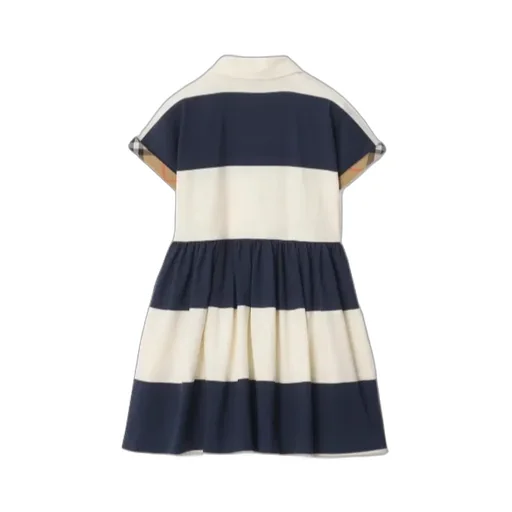 Burberry Kids Checked-Trim Short Sleeve Striped Dress