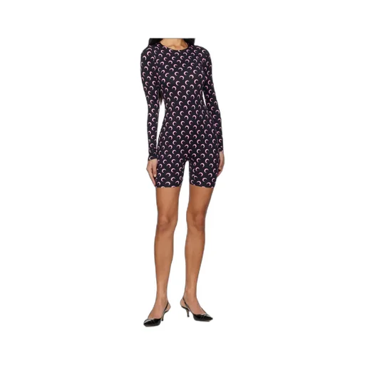 Marine Serre Moon Print Long-Sleeve Short Catsuit