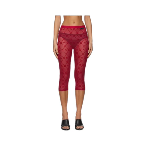 Red Moonogram Mesh Flock Capri Leggings