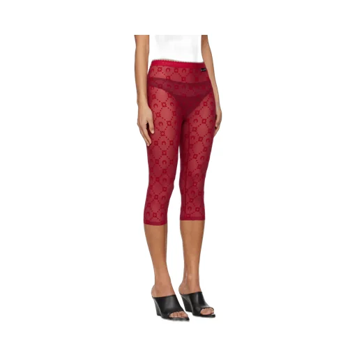 Red Moonogram Mesh Flock Capri Leggings