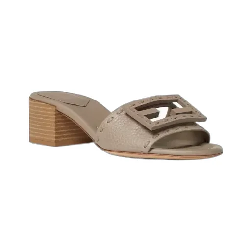 Baguette Dove Gray Leather Medium-Heeled Slides