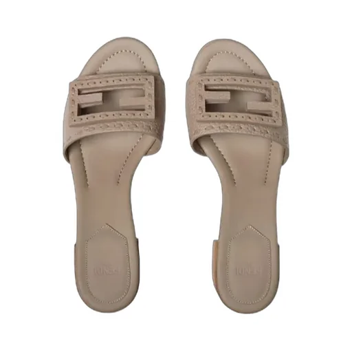 Baguette Dove Gray Leather Medium-Heeled Slides