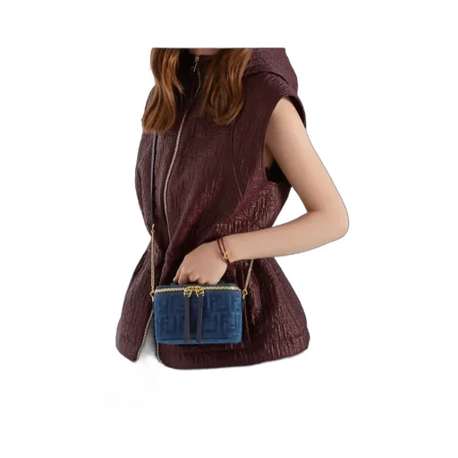 Fendi Vanity Blue Ff Denim Flocked Mini-Bag