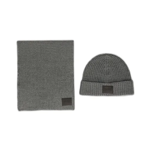 Ribbed Logo-Patch Beanie Hat Set