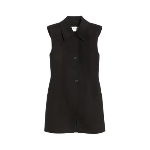 Sleeveless Fitted Gabardine Blazer - Black