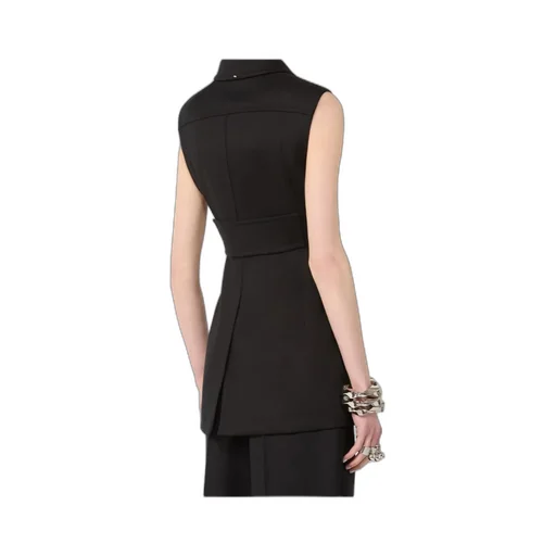 Sleeveless Fitted Gabardine Blazer - Black