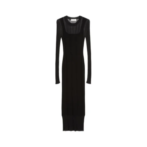 Short-Sleeved Stretch Viscose Dress - Black