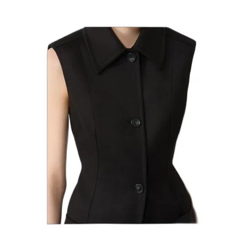 Sleeveless Fitted Gabardine Blazer - Black