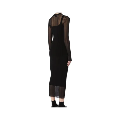 Short-Sleeved Stretch Viscose Dress - Black