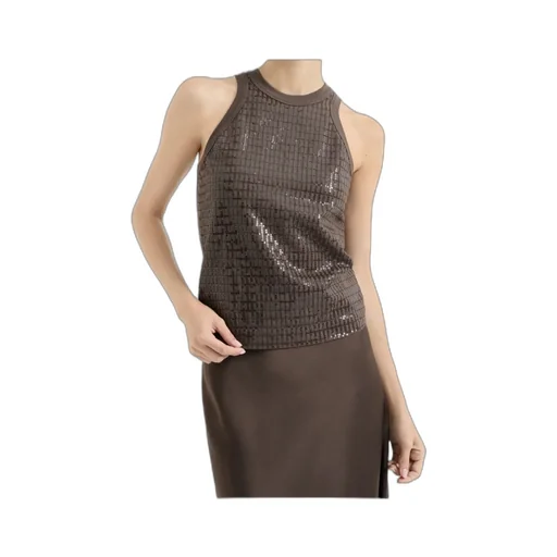 Brunello Cucinelli Dazzling Check Embroidery Jersey Top
