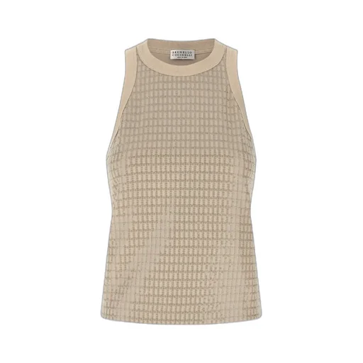 Brunello Cucinelli Dazzling Check Embroidery Jersey Top