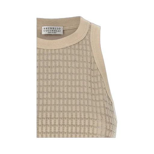 Brunello Cucinelli Dazzling Check Embroidery Jersey Top