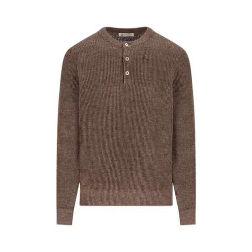 Button-Placket Ribbed Sweater