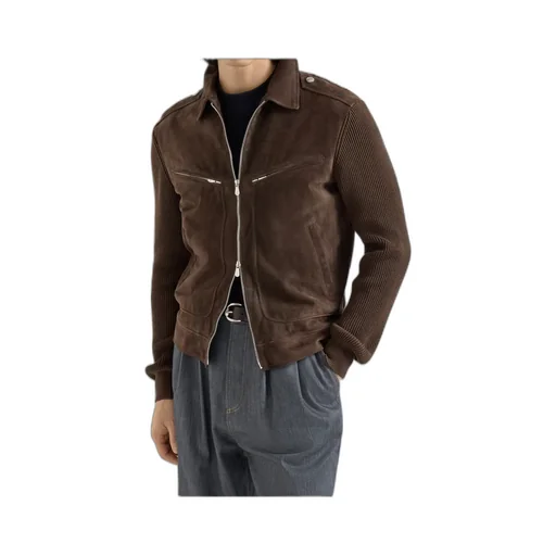Ribbed-Knit Suede Jacket