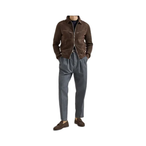Ribbed-Knit Suede Jacket