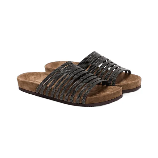 Brunello Cucinelli Strap Embellished Open Toe Sandals