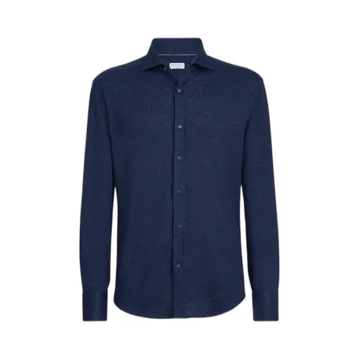 Brunello Cucinelli Spread Collar Mlange Jersey Shirt